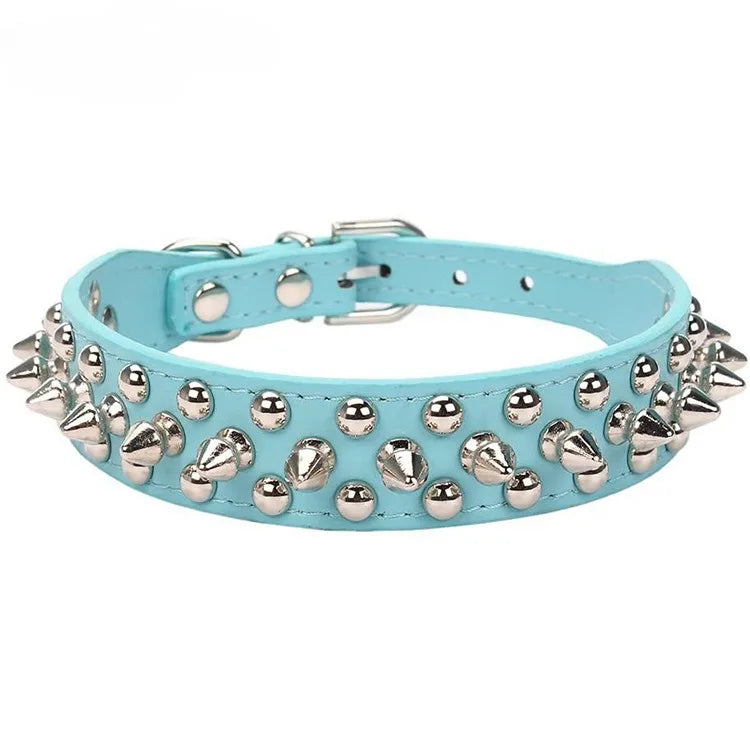 Stylish Adjustable PU Leather Spike Dog Collar - Trendy Neck Strap for Small Dogs and Cats with Rivet Details