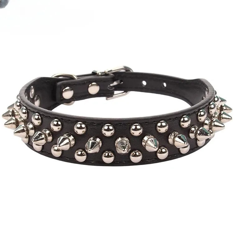 Stylish Adjustable PU Leather Spike Dog Collar - Trendy Neck Strap for Small Dogs and Cats with Rivet Details