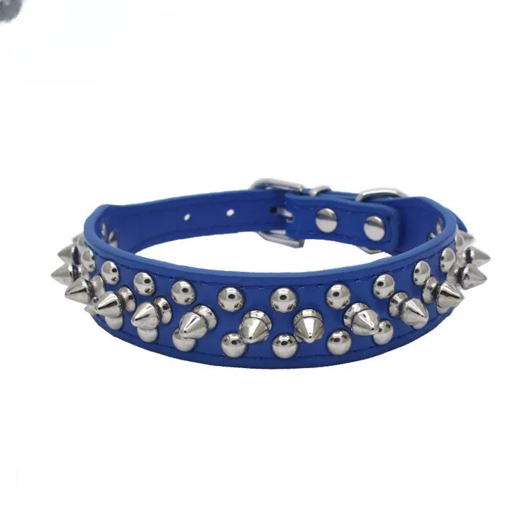 Stylish Adjustable PU Leather Spike Dog Collar - Trendy Neck Strap for Small Dogs and Cats with Rivet Details