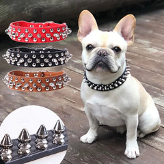 Stylish Adjustable PU Leather Spike Dog Collar - Trendy Neck Strap for Small Dogs and Cats with Rivet Details