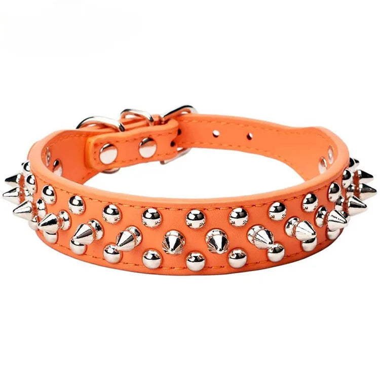 Stylish Adjustable PU Leather Spike Dog Collar - Trendy Neck Strap for Small Dogs and Cats with Rivet Details