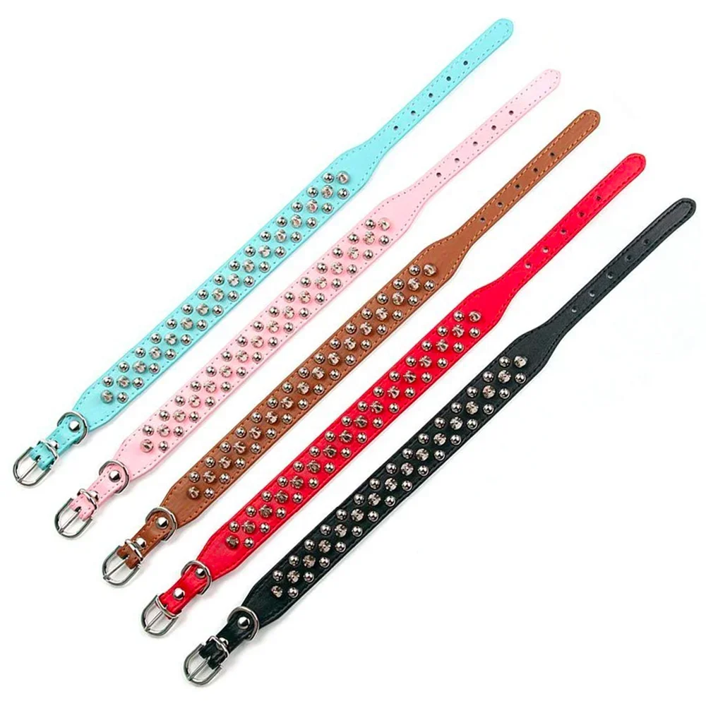 Stylish Adjustable PU Leather Spike Dog Collar - Trendy Neck Strap for Small Dogs and Cats with Rivet Details